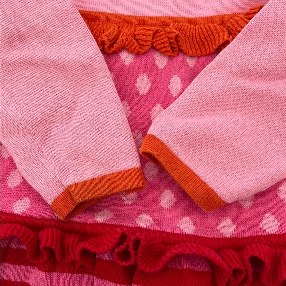 Hanna Andersson Bright Ideas Sweater Dress Top Pink Tiered Ruffle Girls 110 / 5‎